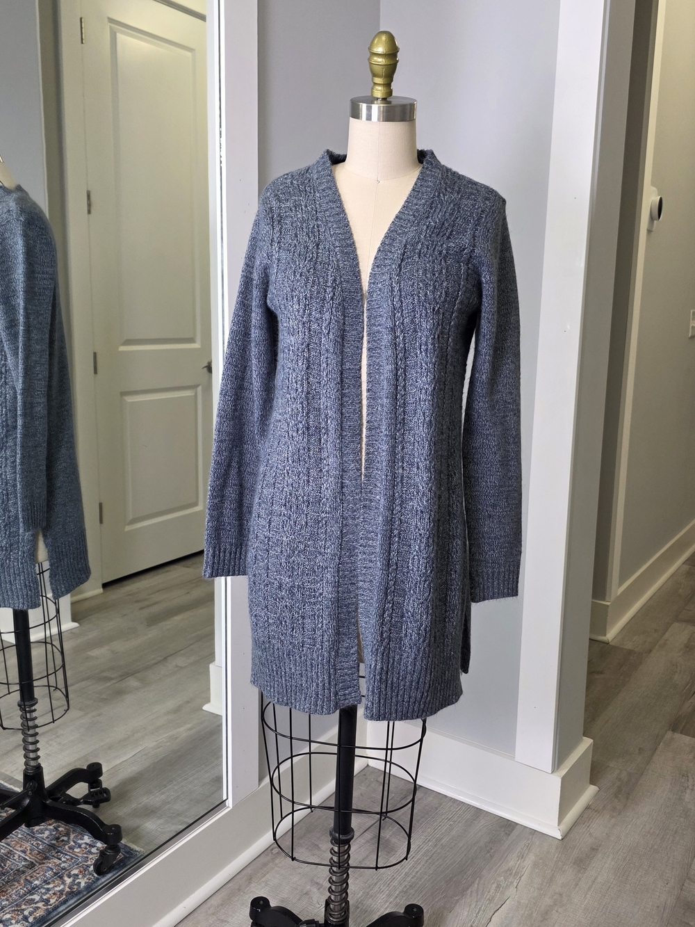 Karen Scott Open-Front Cable Knit Cardigan - Gray
